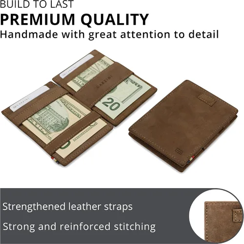 Vista 4 de Garzini Cartera mágica con pestaña de tracción, cartera minimalista con tarjetero RFID, cartera de cuero para 12 tarjetas, 02 Java Brown, Minimalista