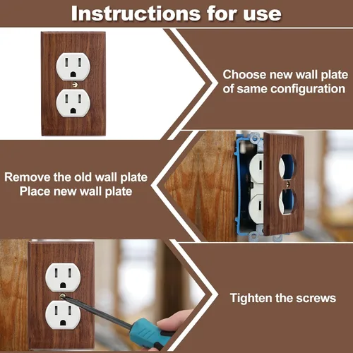 Vista 3 de Pinkunn 10 piezas de placas de interruptor de luz de madera maciza, cubiertas de tomacorriente de madera de bambú, placa decorativa de pared