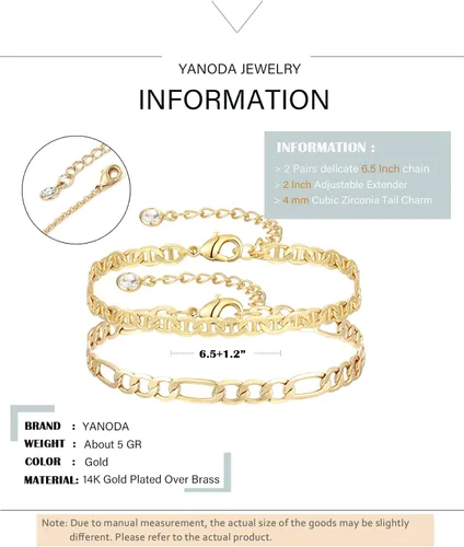 Vista 6 de Delicada pulsera de cadena de oro en capas para mujer, chapada en oro de 14 quilates, hecha a mano, ajustable, cuentas de satélite, ovaladas