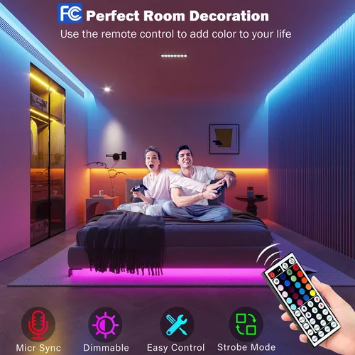 Vista 3 de LEELEBERD - Luces LED de 65.6 pies para dormitorio, Bluetooth, control inteligente de aplicación, tira de luces LED RGB 5050 que cambian