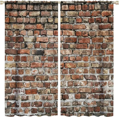 Vista 26 de Cortinas opacas para pared de ladrillo, rústicas, para pared de ladrillo, naranja y rojo, impresión artística para sala de estar, dormitorio