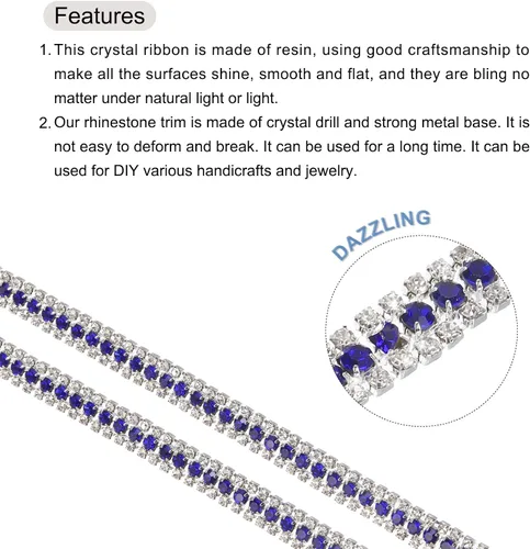 Vista 3 de MECCANIXITY Cadena de 5 yardas, 0.354 in, 3 filas de diamantes de imitación de cristal con cierre de cadena para coser, manualidades, joyería