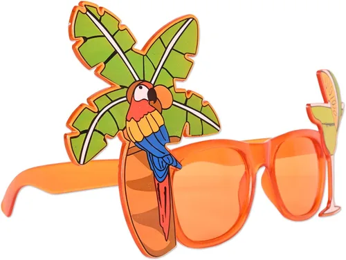 Vista 2 de Beistle 2 lentes de ojo de palmera y loro para regalos de fiesta de Luau en la playa hawaiana tropical, celebrando contigo desde 1900
