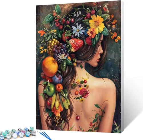 Vista 26 de Pintura por números para adultos, tatuajes de mujeres, pintura por números sobre lienzo, fácil de pintar para principiantes, tatuajes de flores