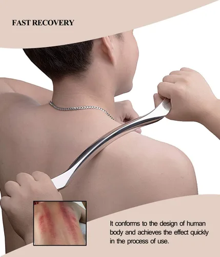 Vista 4 de Herramienta de masaje de raspado Gua Sha de acero inoxidable, herramientas IASTM ayudan a aliviar los músculos doloridos, gran herramienta