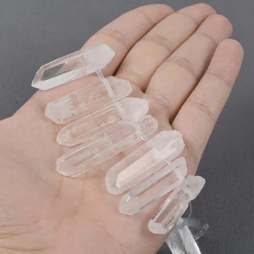 Vista 4 de Palillos de puntos facetados de cristal de roca de cuarzo transparente natural, 10 cuentas de piedras preciosas sueltas graduadas