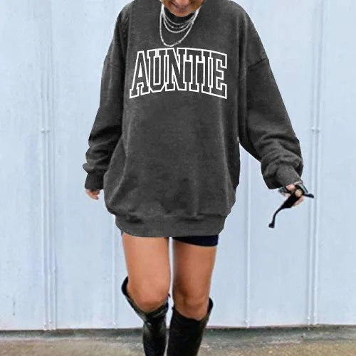 Vista 4 de Sudadera de manga larga con cuello redondo para mujer con estampado de letras de tía
