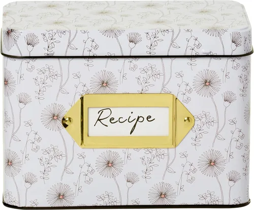 Vista 3 de C.R. Gibson Juego de tarjetas de recetas y caja: caja de recetas de lata de estilo vintage con 40 tarjetas y 12 divisores, 4.2 x 6.6 pulgadas