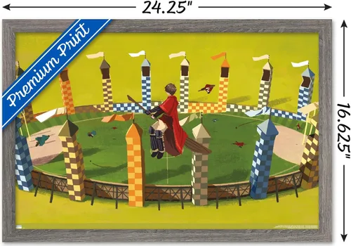 Vista 3 de Trends International The Wizarding World: Harry Potter - Póster de pared de Harry Quidditch, 14.72 x 22.37 pulgadas, versión enmarcada de madera