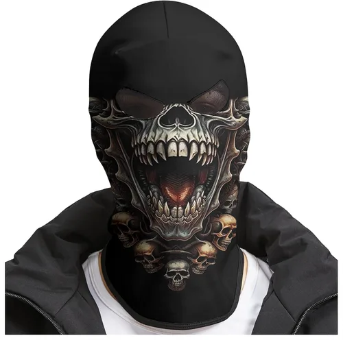 Vista 5 de Obacle Máscara de calavera para Halloween, máscara de cara completa, pasamontañas para invierno y clima frío Cara de bandera de calavera