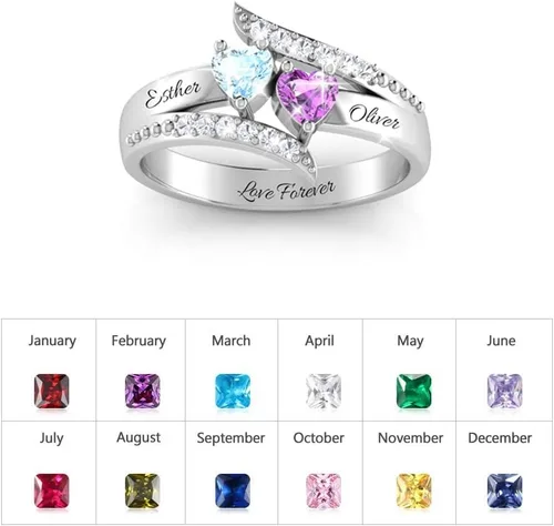Vista 4 de Wendy Made Anillos de piedra natal para mujer, anillos personalizados para madre e hija para mamá, anillos con nombre personalizado para mejores