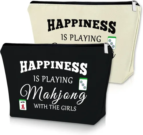 Vista 8 de Sazuwu Mahjong - Bolsa de maquillaje divertida para mujer, 2 piezas beige., Viaje, único