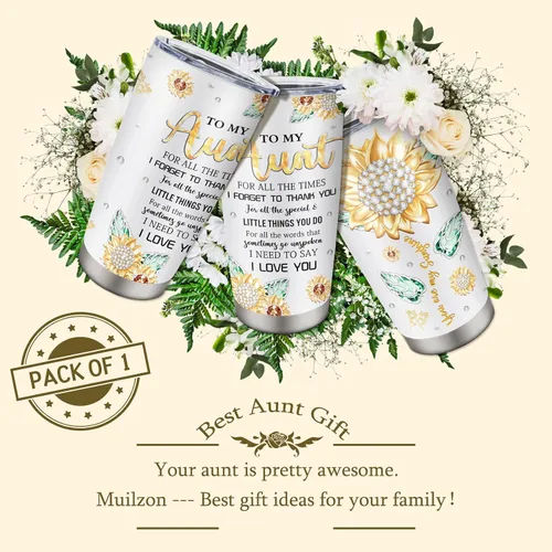 Vista 5 de Muilzon Vasos de 20 onzas para la tía – Regalos para la mejor tía del mundo para cumpleaños, Navidad, Día de la Madre, taza de café – Regalo