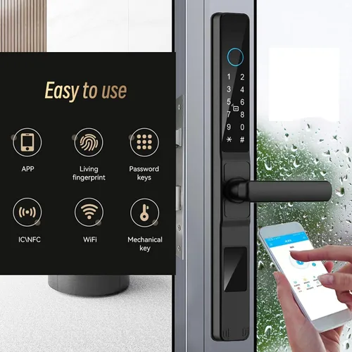 Vista 2 de HIFAM Cerradura de puerta de huellas dactilares, TUYA APP Control Smart Lock Cerradura de puerta electrónica con código código de acceso biométrico