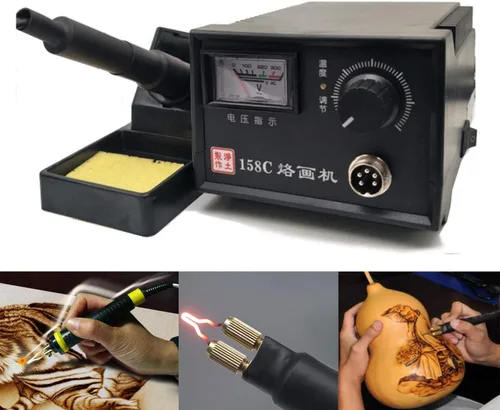 Vista 10 de TOPCHANCES Kit de herramientas para quemar madera, 110 V, 60 W, pirografía profesional, kit de combustión de madera con doble bolígrafo y puntas