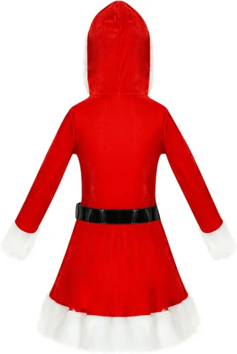 Vista 3 de SHOPESSA Disfraz de señora Santa Claus para mujer vestido de terciopelo con capucha con cinturón vestido de manga larga para fiesta de vacaciones