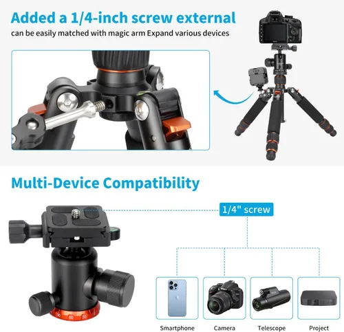 Vista 6 de Koolehaoda - Mini trípode de mesa con cabeza de bola de 360°, aluminio portátil Compact Lightweight Desktop Camera Tripod Stand with Quick Release