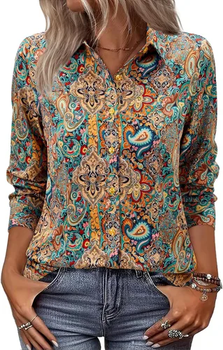 Vista 9 de siliteelon Camisas de vestir con botones para mujer, camisas de vestir de manga larga, algodón de corte clásico