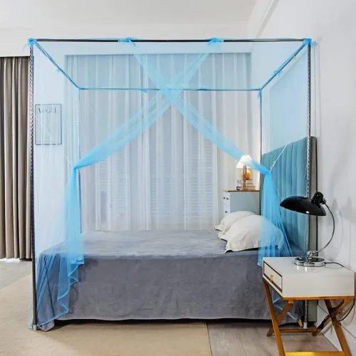 Vista 2 de Mosquitera de 4 esquinas para cama, cortinas de red de dosel de tamaño individual Ultra Fine Mosquitero Bug Protection Net for Bedroom Patio