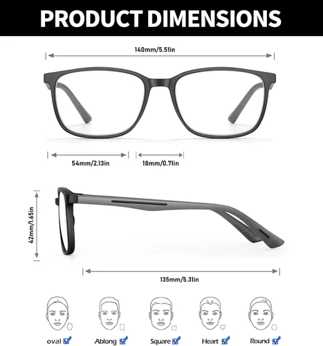 Vista 4 de Reading Glasses for Men,Blue Light Blocking Readers for men with Comfort Spring Hinge