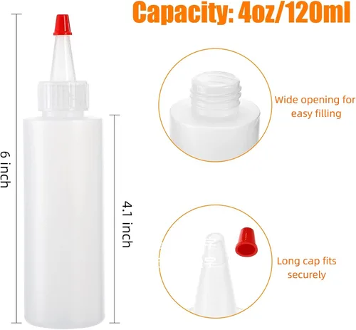 Vista 2 de Bekith Paquete de 30 botellas pequeñas de plástico para condimentos con tapa de punta roja, botella de chorro de 4 onzas para ketchup, barbacoa