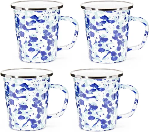 Vista 4 de Golden Rabbit Enamelware Latte Coffee or Tea Mugs, 16 ounce, Americana, Set of 4