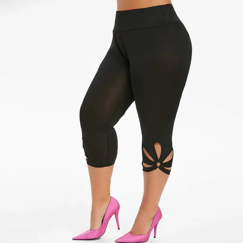 Vista 2 de Aniywn Leggings capri de yoga para mujer, tallas grandes, mallas elásticas de cintura alta, pantalones de yoga, pantalones deportivos ahuecados