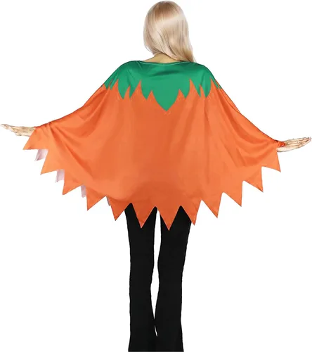 Vista 5 de Disfraz divertido de poncho de cara de calabaza para mujer