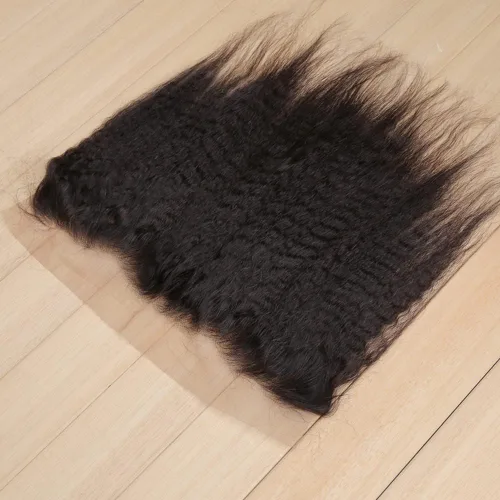 Vista 2 de Cabello humano virgen brasileño lacio 13x4 transparente encaje frontal Yaki recto oreja a oreja encaje frontal con pelo de bebé parte libre
