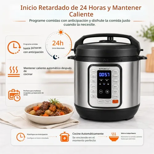 Vista 5 de KINGBULL Olla a presión eléctrica 6QT - Cocina múltiple 12 en 1, programas de un solo toque para arroz, sopa, carne, vapor, yogur, cocción lenta
