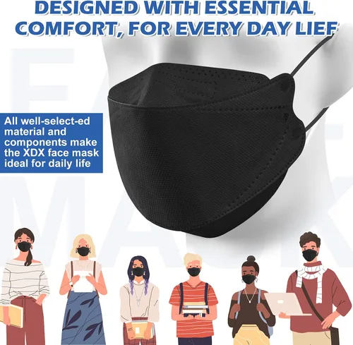 Vista 6 de XDX Mascarillas KN95 paquete de 100 unidades, 5 capas, transpirables, cómodas, mascarillas KN95 para adultos, mujeres y hombres, máscaras negras
