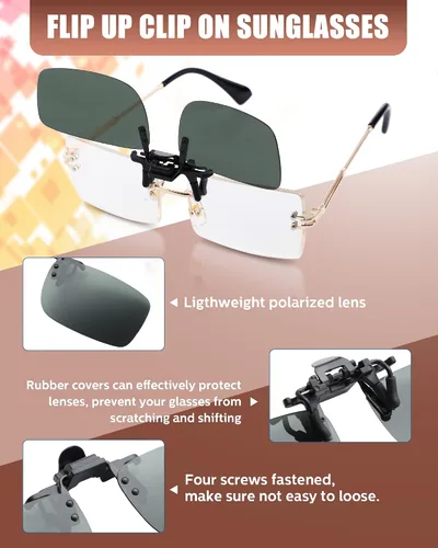 Vista 3 de 5 pares de gafas de sol polarizadas con clip sin borde, gafas de conducción antirreflejos