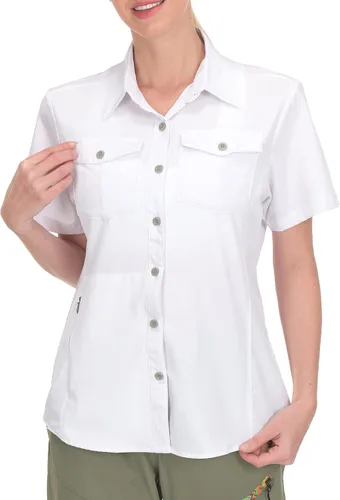 Vista 3 de Little Donkey Andy Camisa elástica de manga corta UPF50+ para mujer, de secado rápido, para senderismo, viajes, campamento
