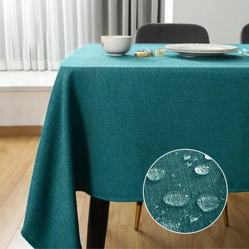 Vista 23 de Mantel rectangular de lino texturizado de 47 x 63 pulgadas, impermeable, a prueba de derrames, lavable, sin arrugas, mantel para mesa de comedor