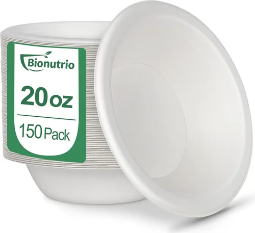 Vista 10 de Cuencos desechables de papel para sopa – Paquete de 50 unidades, resistentes, biodegradables y compostables hechos de caña de azúcar, 20 onzas
