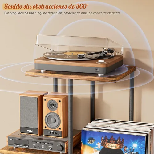 Vista 6 de Soporte para Tocadiscos, Soporte de Almacenamiento de Discos de Vinilo con Estante de Exhibición, Mesa de Soporte para Tocadiscos con Divisores