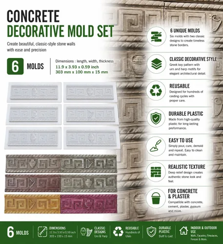 Vista 2 de Juego de moldes de chapa de ladrillo 6 piezas de paneles de pared de hormigón ABS DIY molde de piedra W10