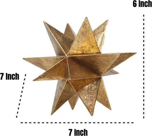 Vista 7 de Braxio Decoración de interiores de estilo moderno, estrellas de resina dorada multiángulo, escultura geométrica abstracta para sala de estar