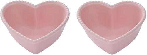 Vista 3 de CHOOLD - Cuenco de cerámica con forma de corazón para pudín horneado, cuenco para postre, cuenco para horno, ramekin para ramekin (rosa/blanco)