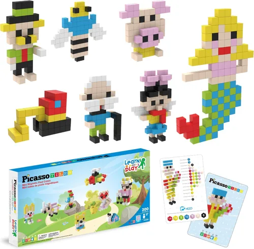 Vista 15 de PicassoTiles Juego de Construcción de Cubos de Rompecabezas Magnéticos de 60 Piezas, Bloques 3D de 1 Pulgada, Juguete de Construcción STEM