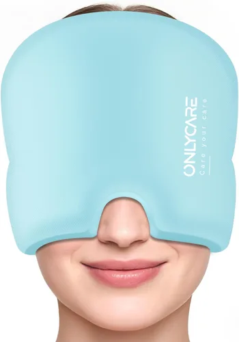 Vista 12 de ONLYCARE Gorro de alivio para migraña, máscara calmante para migraña, envoltura de gel de hielo para cabeza sin olor mejorada, terapia de frío