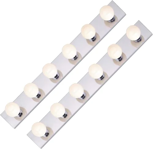 Vista 8 de Lighting - Tira de tres luces para tocador de estilo Hollywood con placas cromadas, accesorios de calidad de salón para dormitorio, baño, vestidor