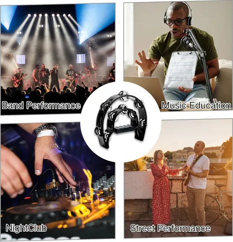 Vista 9 de Musfunny - Panderetas de media luna, instrumento musical para adultos, fiesta de iglesia Double Row Metal Jingles Hand Percussion Musical