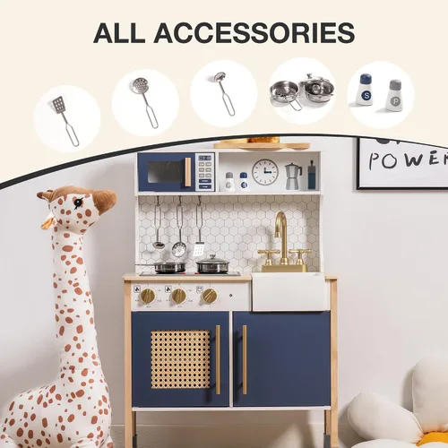 Vista 6 de ROBOTIME Cocina de Madera para Jugar, Juego de Cocina para Niños y Pequeñitos, Cocina de Juego para Niños con Luces y Sonidos, Cocina de Juguete Azul