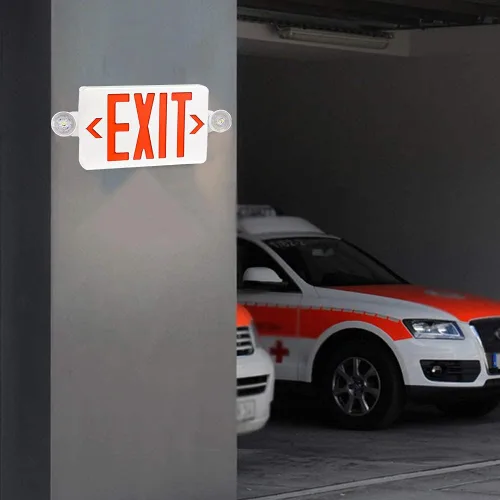Vista 8 de Señal de salida LED con luces de emergencia, respaldo de batería, doble cara, iluminación de salida de emergencia cableada para edificios