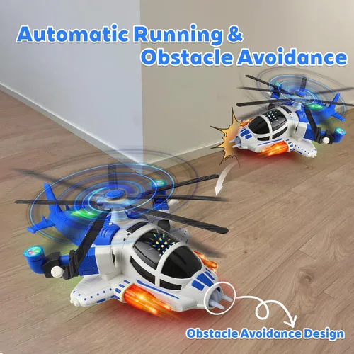 Vista 3 de Helicóptero de juguete con luces para niños pequeños, avión de juguete giratorio 360° con música y Bump & Go, regalo de cumpleaños para niños de 3 a