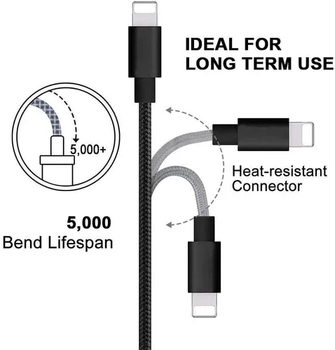 Vista 2 de RoFI Cable de teléfono compatible, [2 unidades] de nailon trenzado de carga rápida USB de repuesto para teléfono X 8 8 Plus 7 7 Plus 6s 6s Plus 6 6