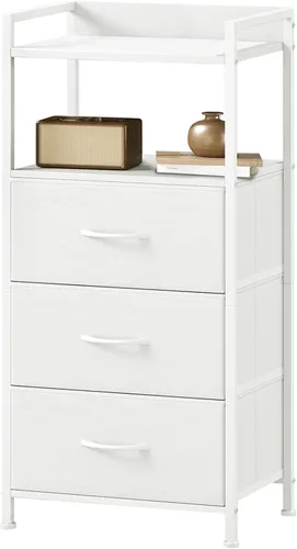 Vista 16 de Somdot - Mesita de noche con 3 cajones, cómoda con contenedores de tela para dormitorio, pasillo, entrada, mueble de mesa auxiliar junto a la cama.