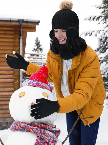 Vista 4 de Conjunto de 5 piezas de gorro y guantes de invierno para mujer, gorro de punto para excursión de esquí, gorro de pompón, calentador de orejas