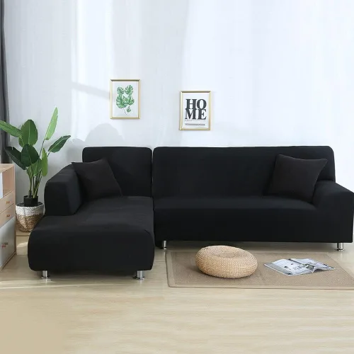 Vista 6 de ele ELEOPTION 2 piezas de fundas negras para sofá seccional en forma de L, fundas para chaise de sofá de almohada, funda elástica para sala de A
